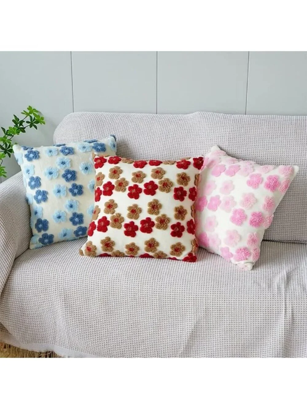 Floral Throw Pillow Covers Set of 2, 18x18 Inch Pink Jacquard Cushion Cases for